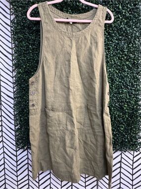 Olive Green Women's Sleeveless Linen Utility Tank Dress
